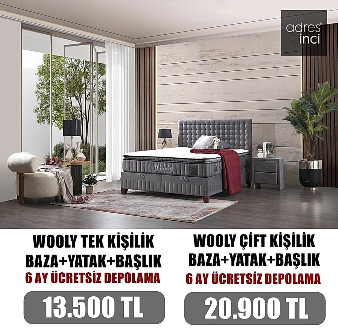 Wooly Baza Yatak Başlık Set