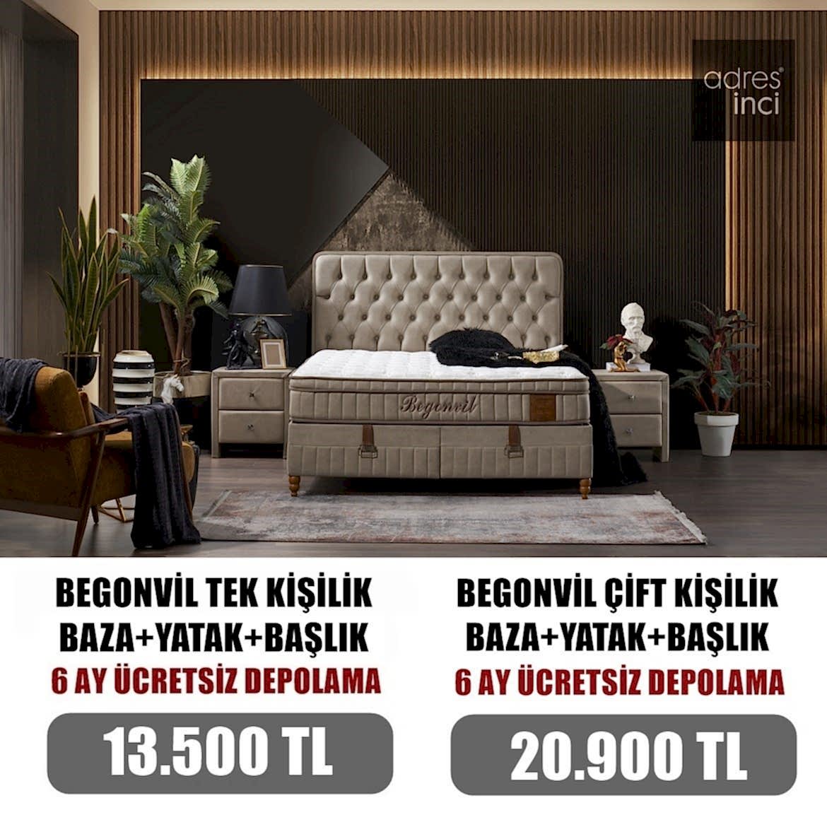 Begonvil Baza Yatak Başlık Set