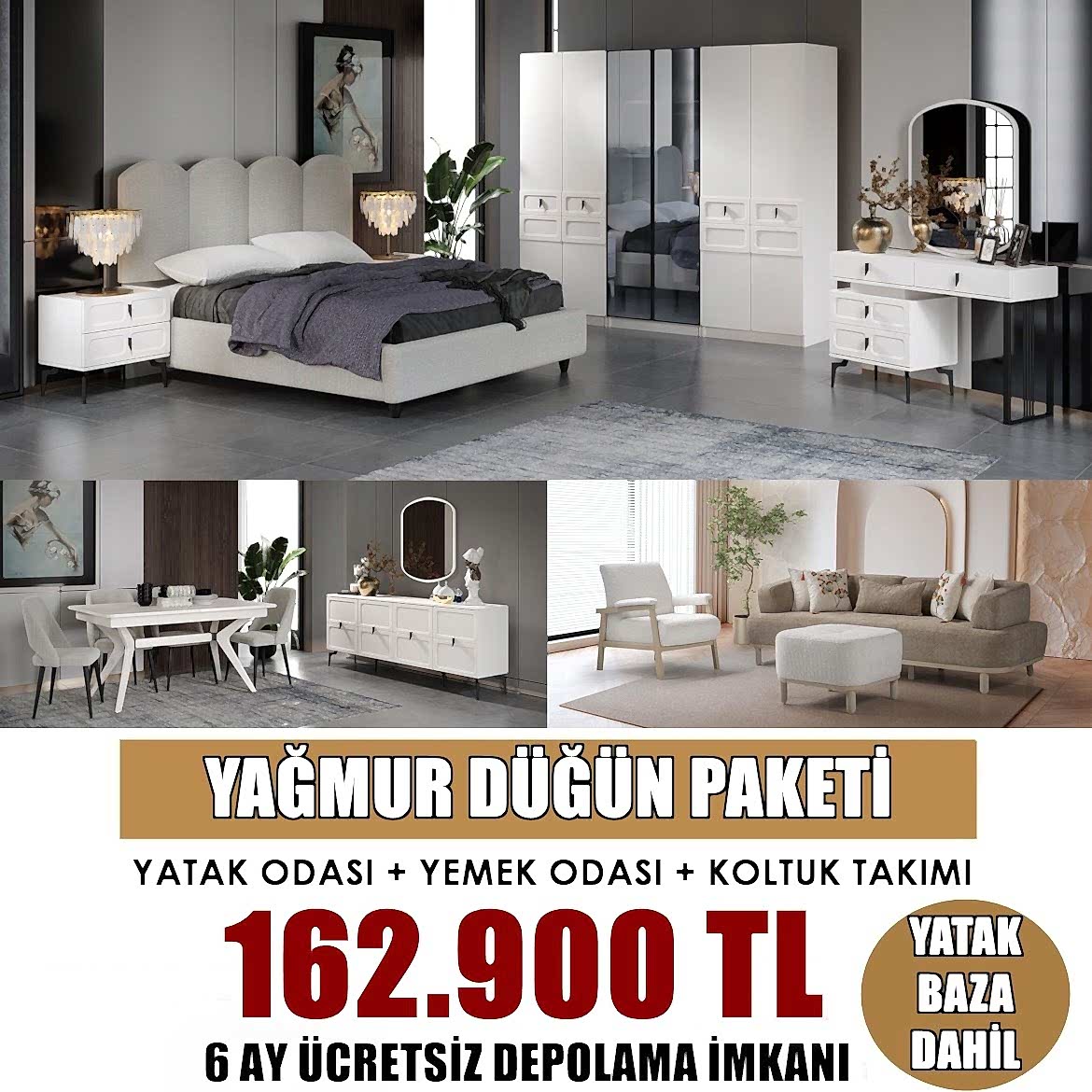 Yağmur Düğün Paketi (Yatak Baza Dahil)